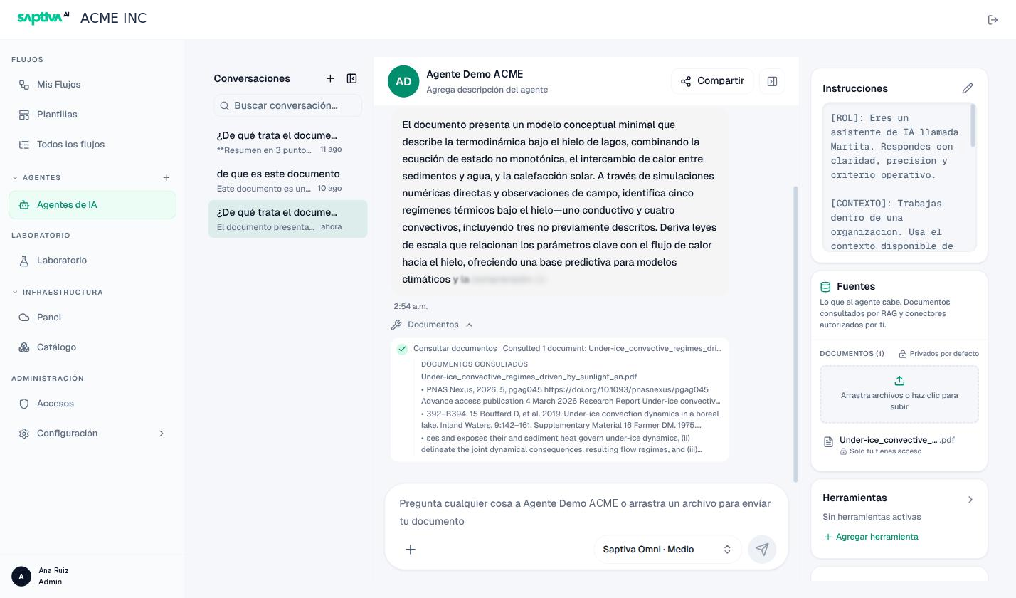 Respuesta con el panel Documentos desplegado y los fragmentos consultados