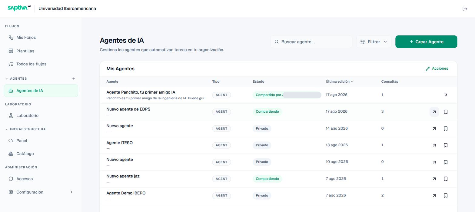 Lista de agentes con la barra lateral completa