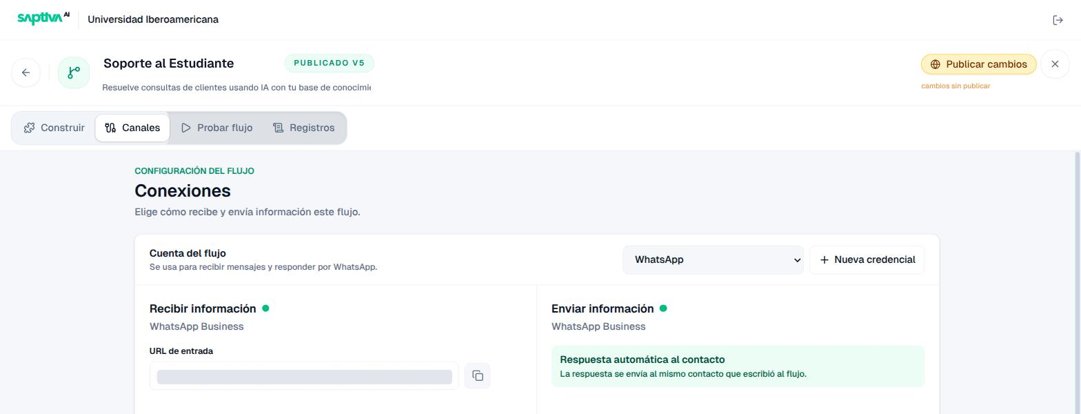 Canales de un flujo con WhatsApp como cuenta del flujo