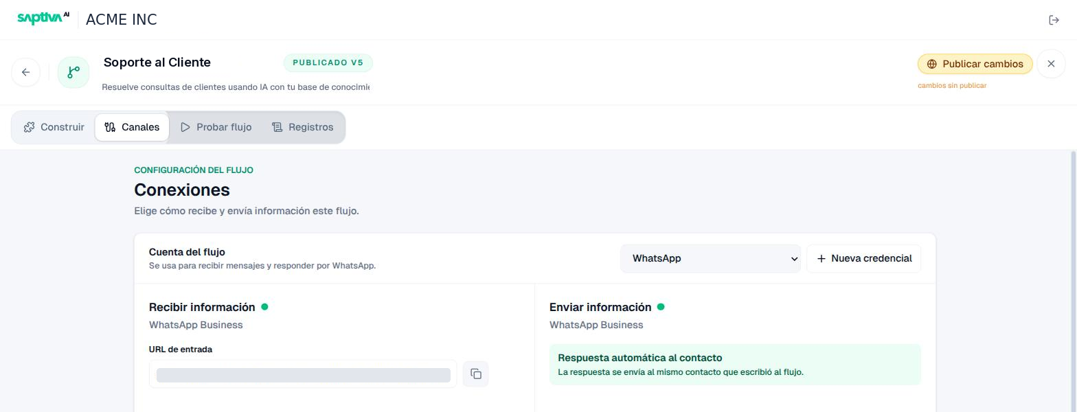 Canales de un flujo con WhatsApp como cuenta del flujo