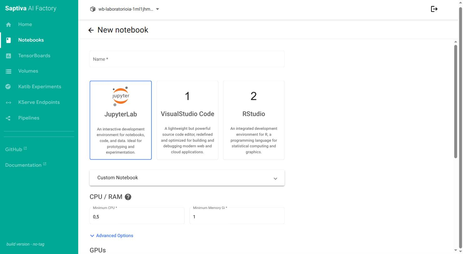 Formulario New notebook: nombre, entorno e imagen